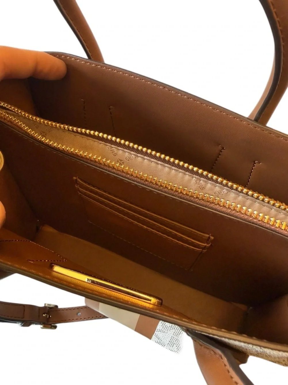 MICHAEL KORS Center Stripe Handbag Vanilla Maple Small Satchel NEW‎ $298 Preppy
